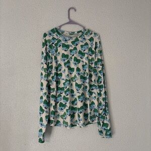 Floral Long Sleeve Top - Green and Blue
